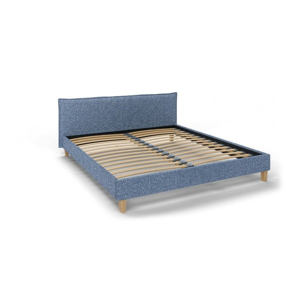 Modra oblazinjena zakonska postelja z letvenim dnom 160x200 cm Tina – Ropez
