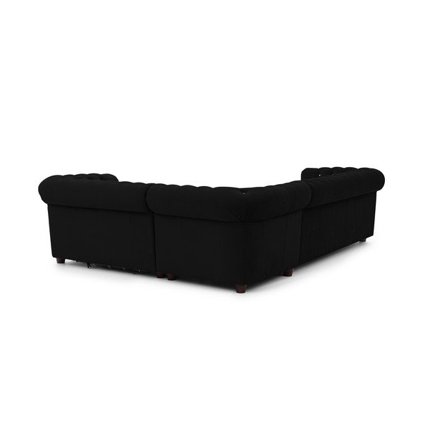Črna žametna raztegljiva kotna sedežna garnitura (desni kot/v obliki črke L) York Blik – Ropez-image-3