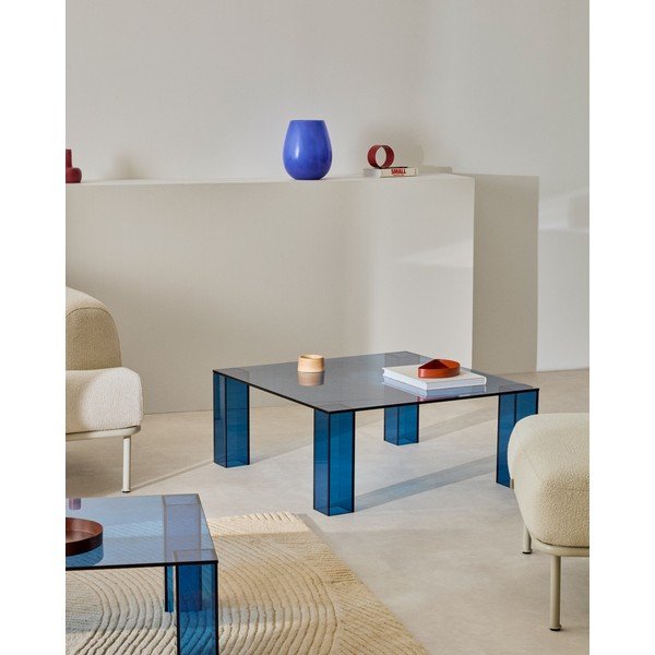 Modra steklena mizica 85x85 cm Adularia – Kave Home-image-1