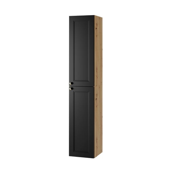 Črna/naravna visoka stenska kopalniška omarica v hrastovem dekorju 30x160 cm Royal – STOLKAR