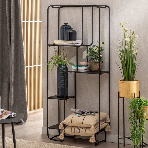 Črn kovinski regal 76x180 cm Sleco – Ixia-image-1