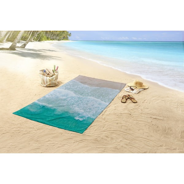 Bež/turkizna brisača za na plažo 100x180 cm – Good Morning-image-1