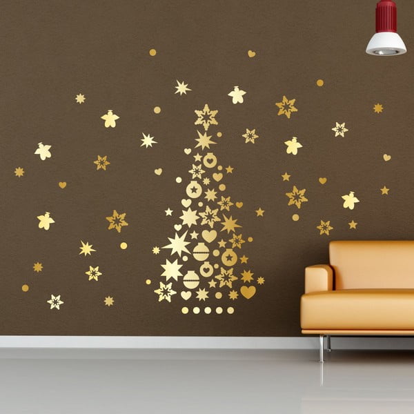 Božične nalepke Ambiance Golden Christmas Tree And Stars