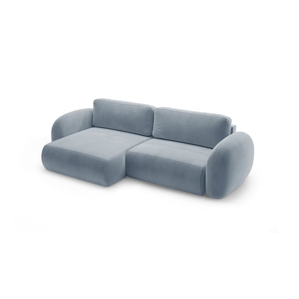 Prašno modra žametna raztegljiva/s prostorom za shranjevanje kotna sedežna garnitura Tonale – Cosmopolitan Design-image-2