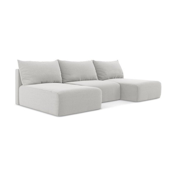 Svetlo siva žametna raztegljiva/s prostorom za shranjevanje kotna sedežna garnitura (v obliki črke "U") Kalena – Makamii-image-2