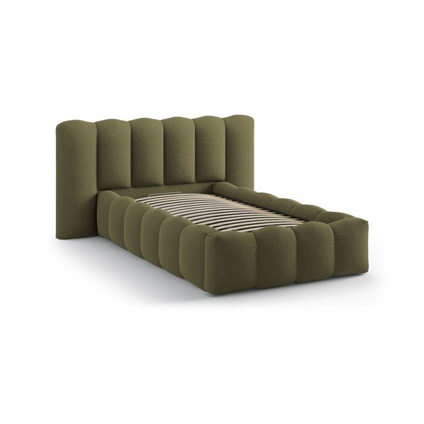 Kaki zelena oblazinjena postelja s prostorom za shranjevanje in z letvenim dnom 90x200 cm Lupine – Micadoni -image-2