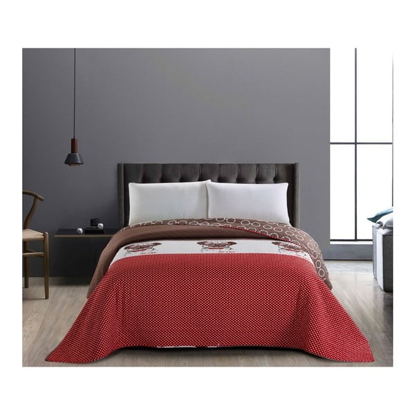 Obojestransko rdeče-rjavo pregrinjalo za posteljo iz mikrovlaken DecoKing Hug a Pug, 200 x 220 cm