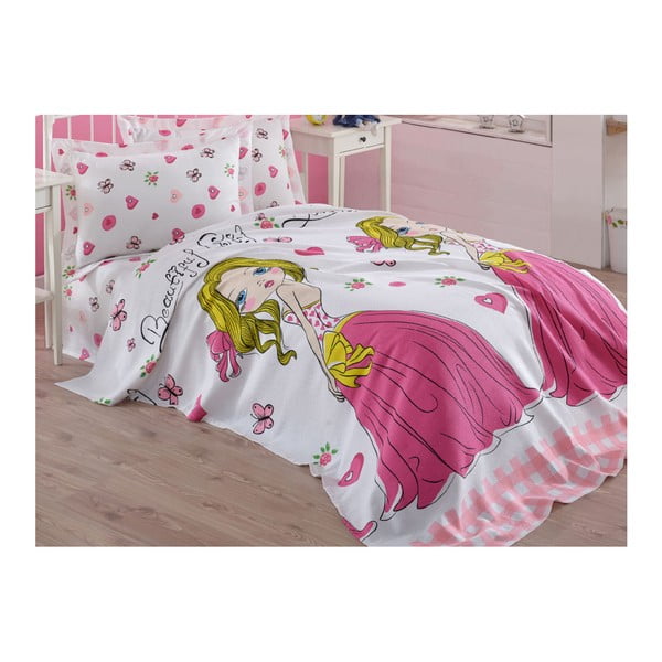 Rožnato otroško bombažno posteljno pregrinjalo Mijolnir Princess, 160 x 235 cm