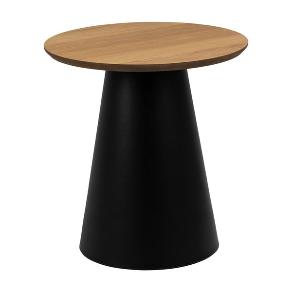 Črna okrogla mizica z mizno ploščo v hrastovem dekorju ø 45 cm Soli – Actona