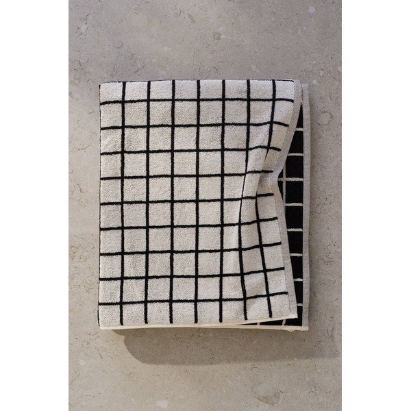 Črna/bež bombažna brisača 90x150 cm Grid – Jotex-image-1