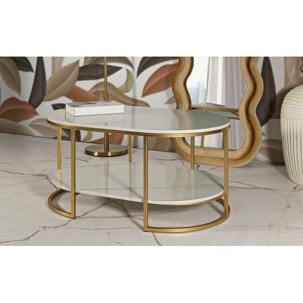 Klubska mizica z marmorno mizno ploščo v beli in zlati barvi 60x90 cm Izmir – Mauro Ferretti-image-1