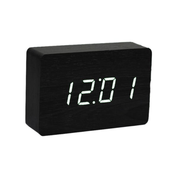 Črna budilka z belim LED zaslonom Gingko Brick Click Clock