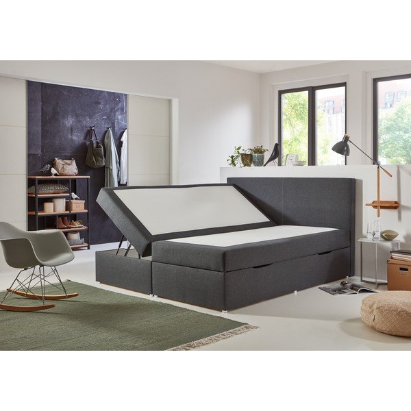 Siva boxspring postelja s prostorom za shranjevanje 180x200 cm Harry – Rojaplast-image-2