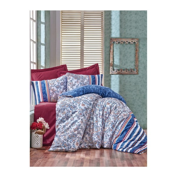 Bombažno posteljno perilo z rjuho za zakonsko posteljo Kalmo, 200 x 220 cm