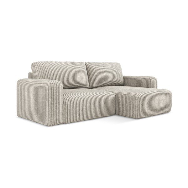 Bež raztegljiva/s prostorom za shranjevanje kotna sedežna garnitura iz rebrastega žameta (desni kot/z ležalnikom) Kona – Makamii-image-2