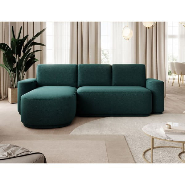 Zelena raztegljiva/s prostorom za shranjevanje kotna sedežna garnitura iz šenilje (levi kot/z ležalnikom) Aurumm – ELTAP-image-1