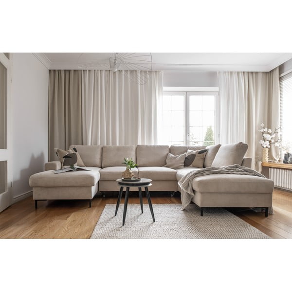 Bež raztegljiva kotna sedežna garnitura iz rebrastega žameta (desni kot) Lofty Lilly – Miuform-image-4