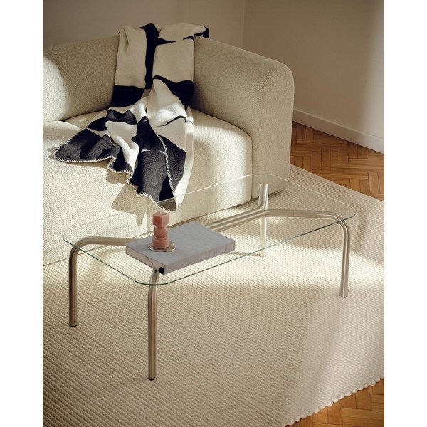 Klubska mizica s stekleno mizno ploščo v srebrni barvi 60x110 cm Uku – noo.ma-image-3