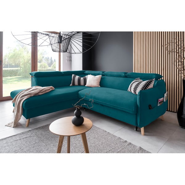 Turkizna žametna raztegljiva kotna sedežna garnitura (levi kot) Sweet Harmony – Miuform-image-4