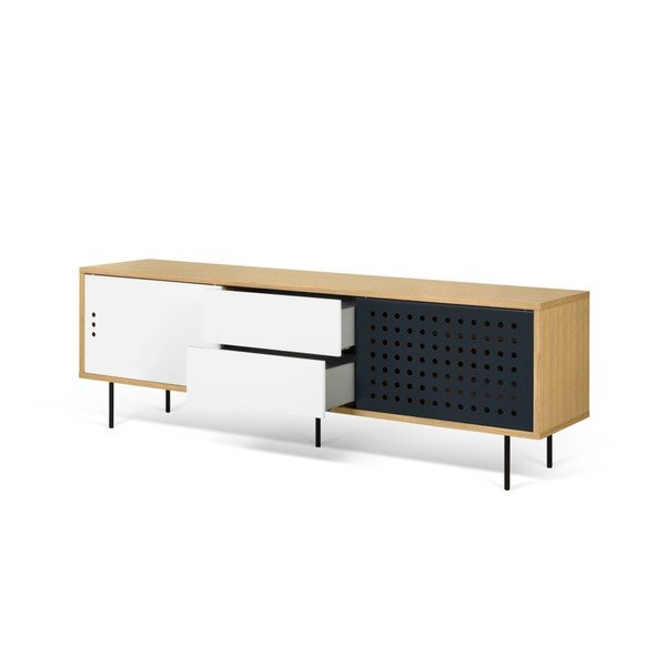 TV komoda iz hrastovega lesa s črno-belimi detajli TemaHome Dann Dots, dolžina 201 cm-image-3