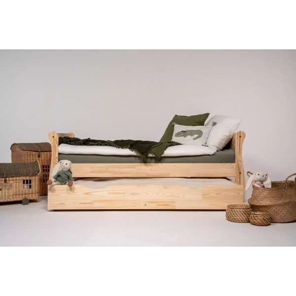 Otroška postelja iz masivnega bora z dodatnim ležiščem s prostorom za shranjevanje z letvenim dnom 90x190 cm v naravni barvi Roma – Adeko-image-3