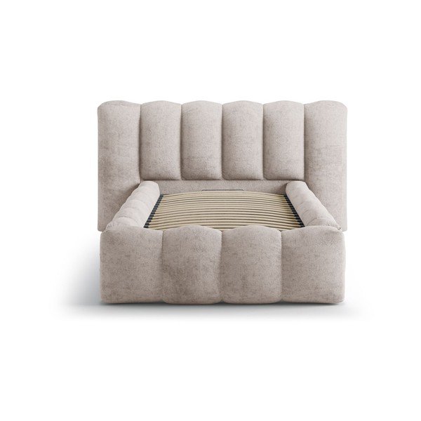 Svetlo rjava oblazinjena postelja s prostorom za shranjevanje in z letvenim dnom 90x200 cm Lupine – Micadoni -image-3