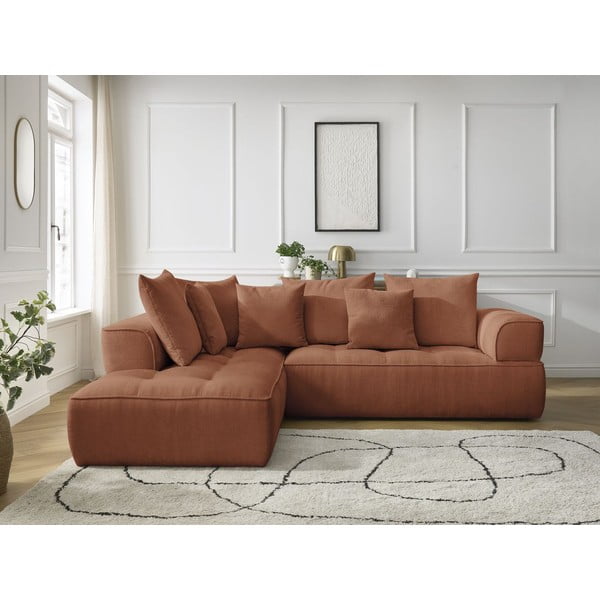 Kotna sedežna garnitura iz šenilje v barvi terakote (levi kot/v obliki črke L) Whesley – Bobochic Paris-image-4