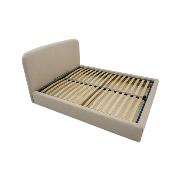 Bež oblazinjena zakonska postelja s prostorom za shranjevanje z letvenim dnom 140x190 cm Sea – Scandic-image-3