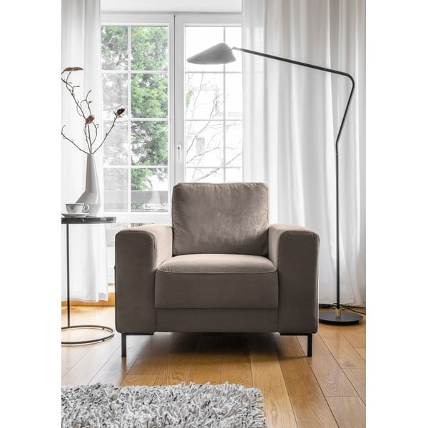 Rjav fotelj iz rebrastega žameta Lofty Lilly – Miuform-image-1