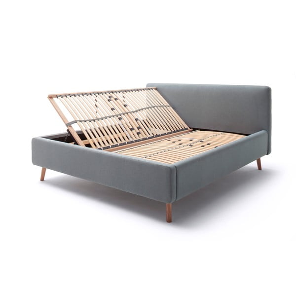 Prašno modra oblazinjena zakonska postelja s prostorom za shranjevanje z letvenim dnom 180x200 cm Mattis – Meise Möbel-image-4