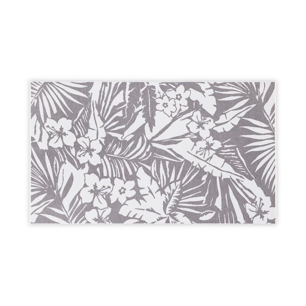 Sivo-bela bombažna kopalniška preproga Foutastic Floral, 100 x 180 cm