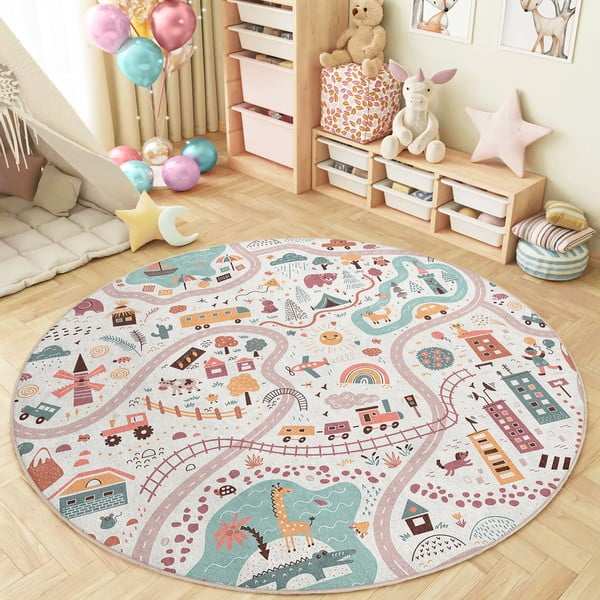 Pralna otroška igralna preproga ø100 cm Furry World – Mila Home-image-1
