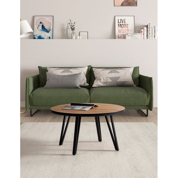Črna/naravna okrogla mizica z mizno ploščo v hrastovem dekorju ø 80 cm Sindi – Marckeric-image-1