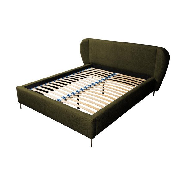 Temno zelena oblazinjena zakonska postelja z letvenim dnom 160x200 cm Makana – Makamii-image-2