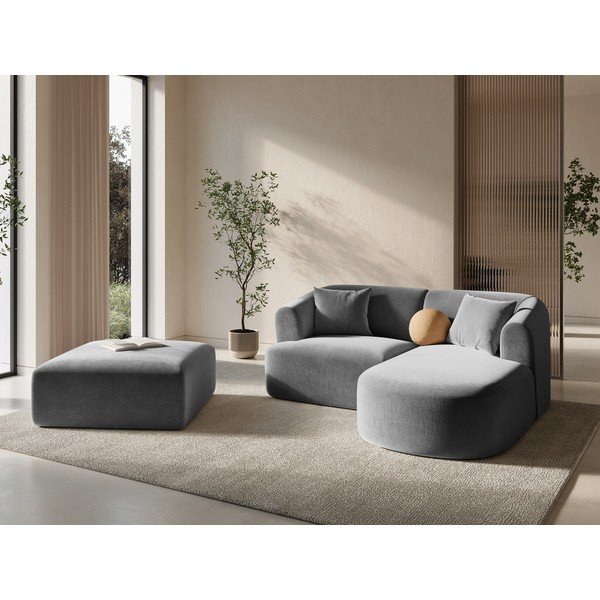 Svetlo siv žameten tabure Campi – Cosmopolitan Design-image-1