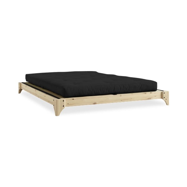 Borova zakonska postelja z ležiščem in tatamijem Karup Design Elan Double Latex Natural Clear/Black, 160 x 200 cm