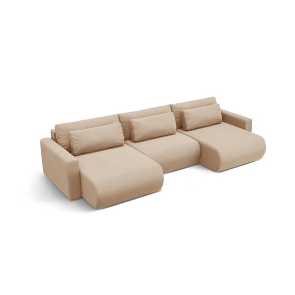 Svetlo rjava žametna raztegljiva kotna sedežna garnitura s prostorom za shranjevanje (v obliki črke "U") Belfast – Cosmopolitan Design-image-2