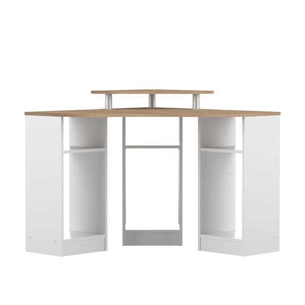 Bela delovna miza s ploščo v hrastovem dekorju 94x94 cm - TemaHome 