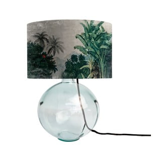 Zelena steklena namizna svetilka s senčnikom iz blaga Tierra Bella Tropical Jungle, ø 45 cm