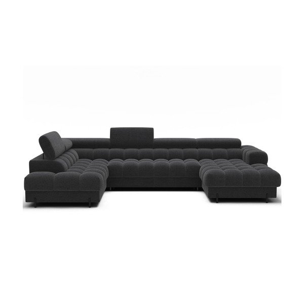 Temno siva raztegljiva kotna sedežna garnitura iz tkanine bouclé (levi kot/v obliki črke "U") Feraria – ELTAP