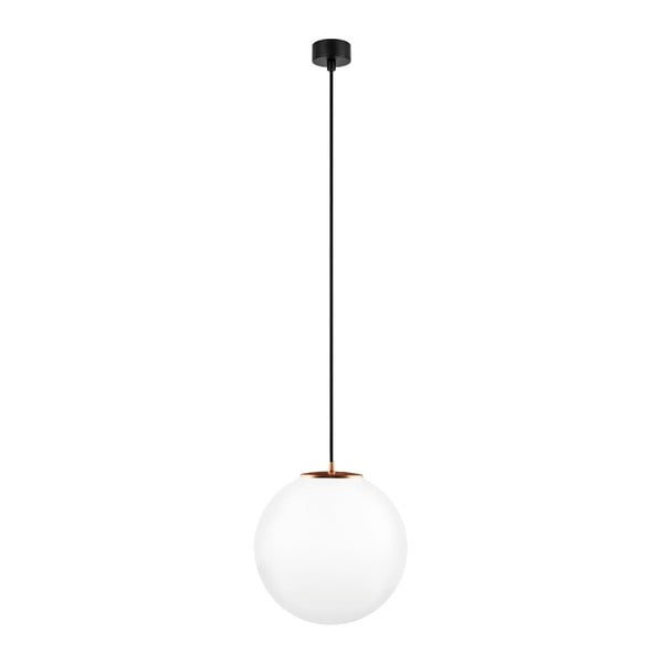 Bela viseča svetilka s črnim kablom in detajli bakrene barve Sotto Luce Tsuri, ⌀ 30 cm