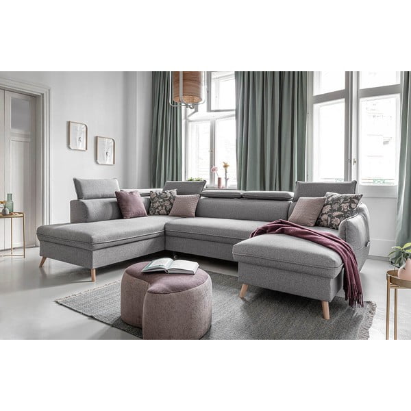 Svetlo siva raztegljiva kotna sedežna garnitura (levi kot) Sweet Harmony – Miuform-image-4