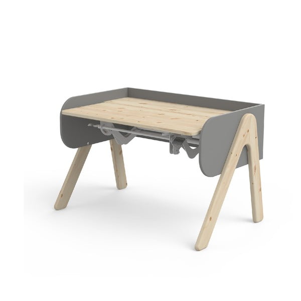 Sivo-rjava pisalna miza iz borovega lesa z nastavljivo višino Flexa Woody