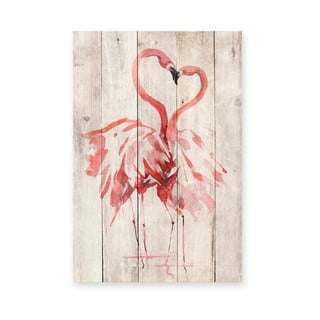 Stenska dekoracija iz borovega lesa Madre Selva Love Flamingo, 60 x 40 cm