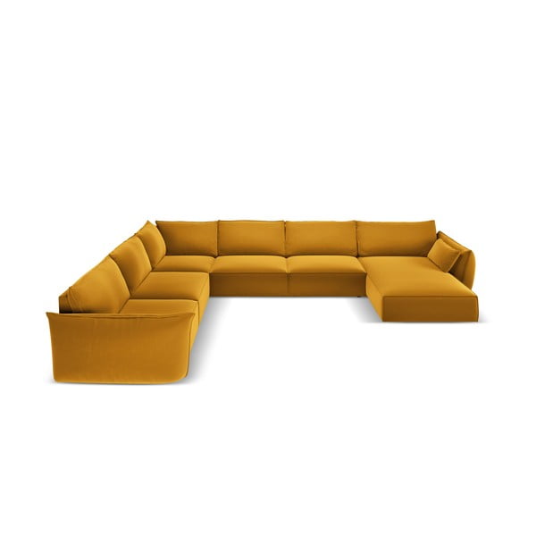 Gorčično rumena žametna kotna sedežna garnitura v obliki črke "U" (levi kot) Vanda – Mazzini Sofas