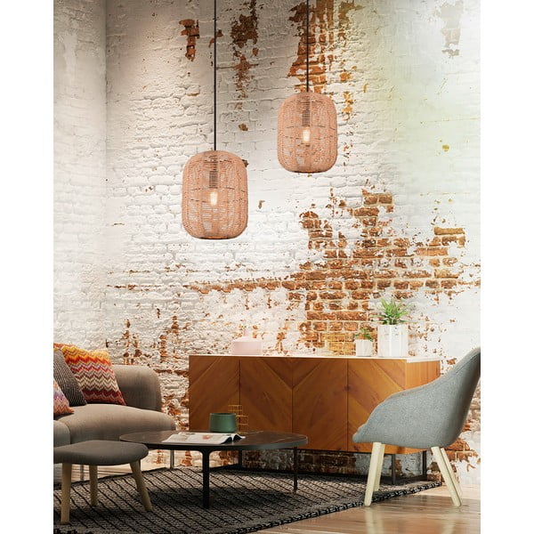 Svetlo rjava viseča svetilka s tekstilnim senčilom ø 25 cm Runa – Trio-image-4