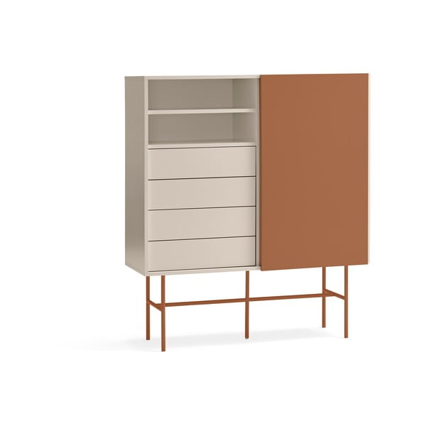 Opečnato oranžna/bež visoka komoda z drsnimi vrati 120x140 cm Nube – Teulat-image-3