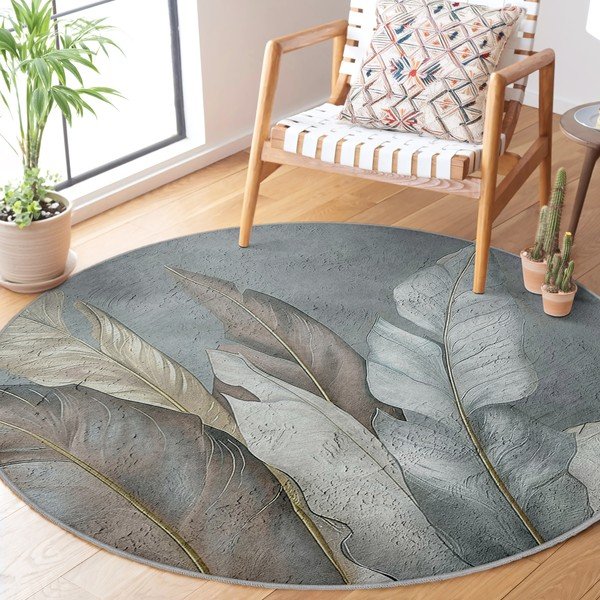 Zelena/siva pralna okrogla preproga ø 100 cm Dusty Leaves – Mila Home-image-2