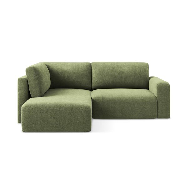 Zelena raztegljiva/s prostorom za shranjevanje kotna sedežna garnitura iz šenilje (levi kot/v obliki črke L) Kona – Makamii