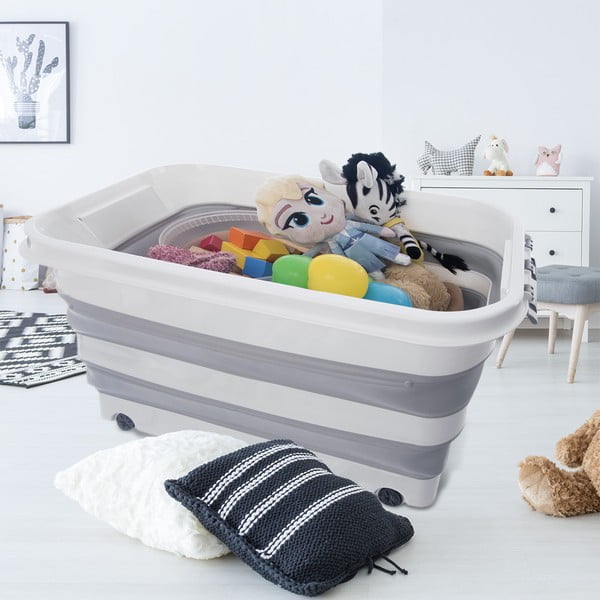 Belo-siva plastična škatla za shranjevanje s pokrovom 54x39x28 cm Kemp – Orion-image-1